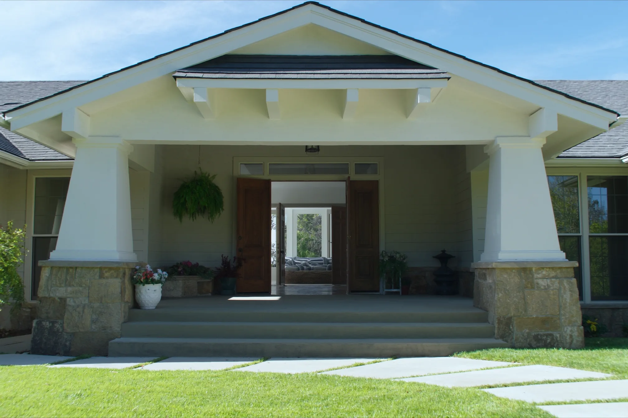 Front door of a home at dusk